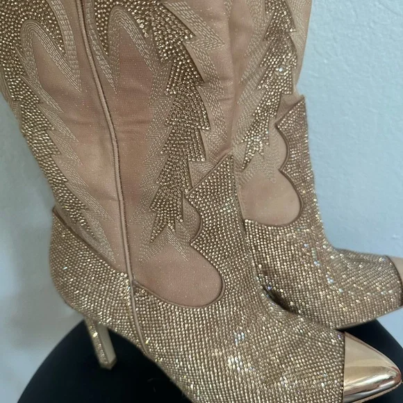 Rose Gold Gianni Bini Katyanna Over The Knee Rhinestone Boots - Picture 6 of 9